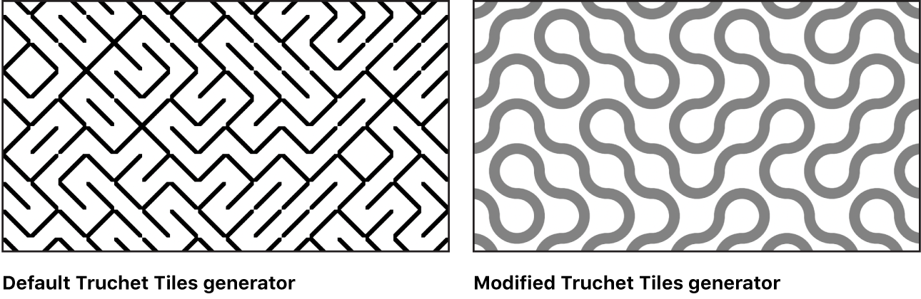 Canvas mit dem Generator „Truchet-Kacheln“ und verschiedenen Einstellungen