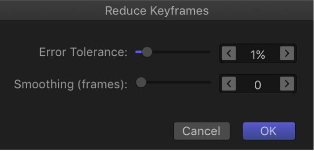 Dialogfenster „Keyframes reduzieren“