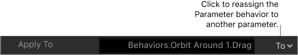 Behaviors Inspector showing Apply To pop-up menu for choosing a parameter