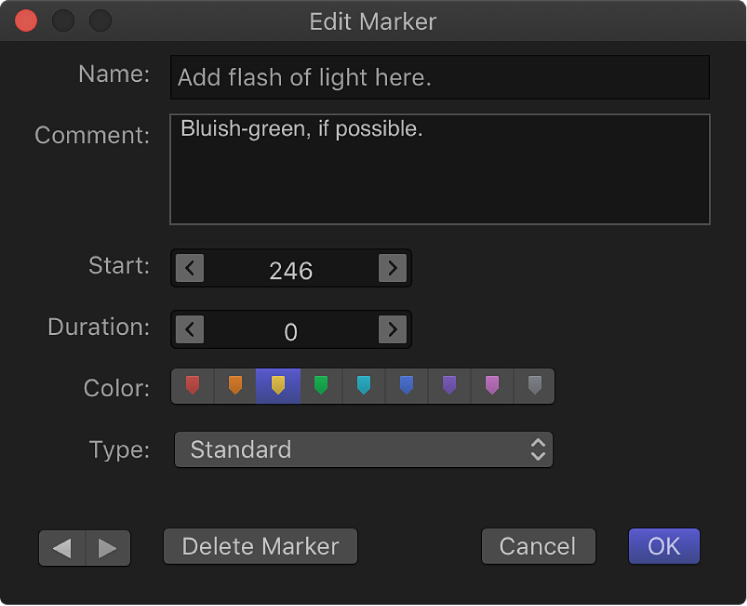 Edit Marker dialog