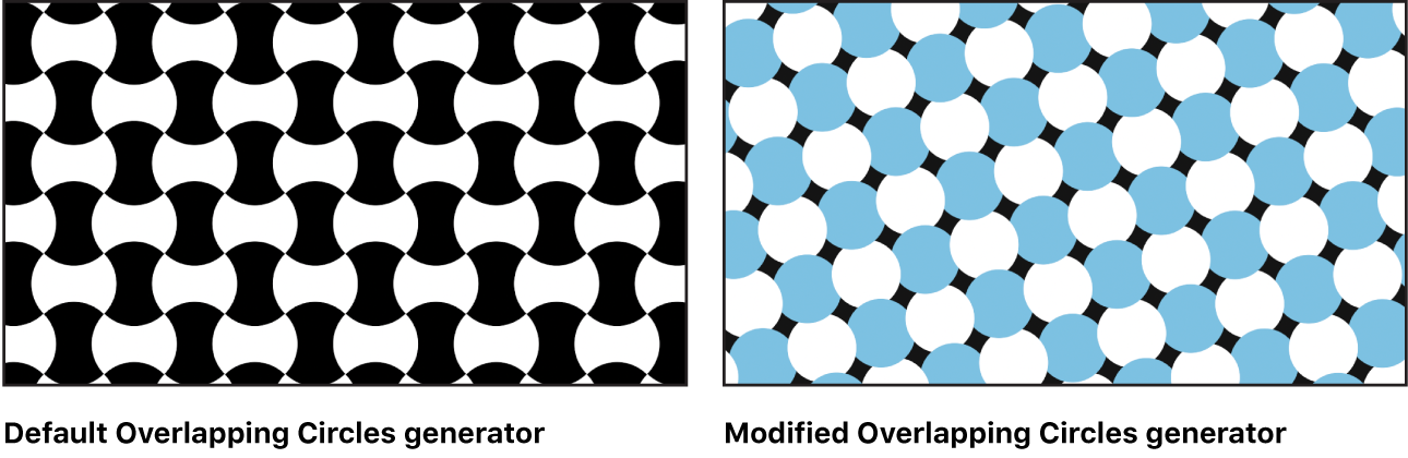 Canvas showing Overlapping Circles generator with a variety of settings