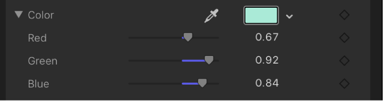 Controles de color expandidos en el inspector