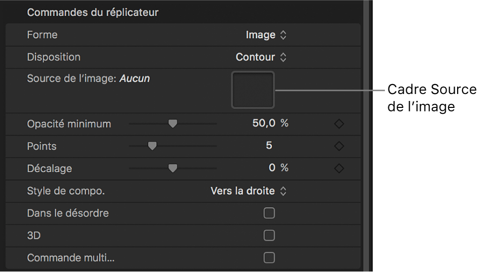 Inspecteur du réplicateur affichant le cadre « Source de l’image »