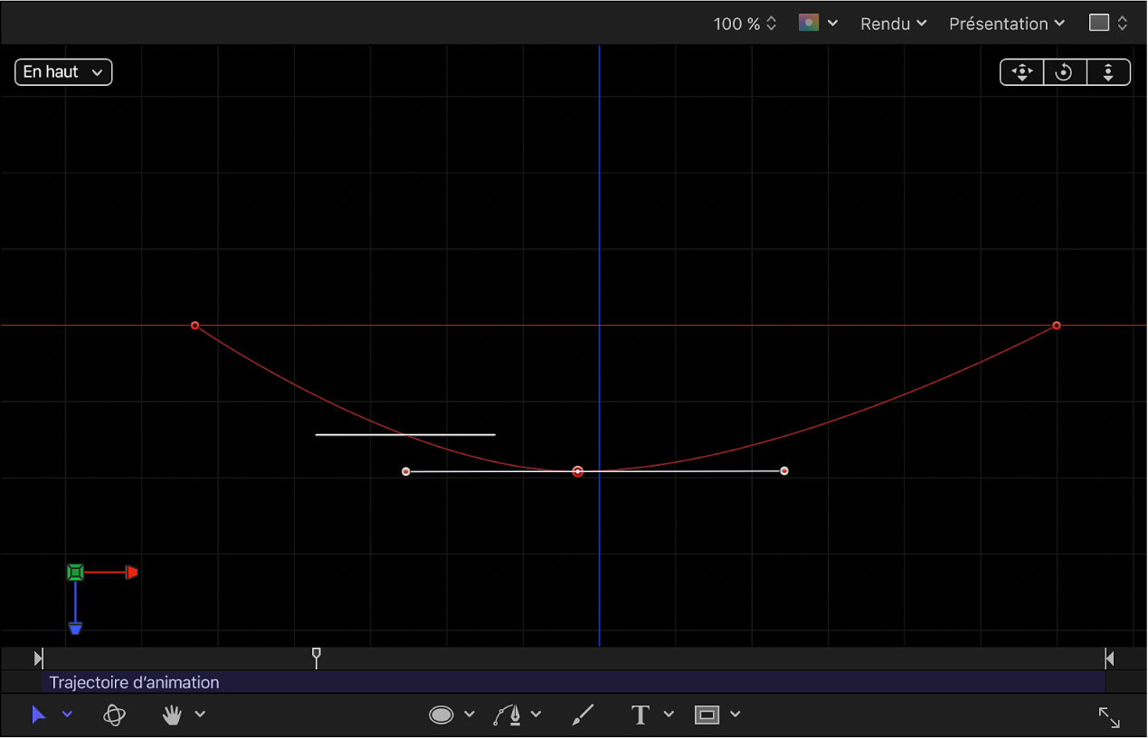 Canevas affichant une trajectoire d’animation manipulée dans un espace 3D