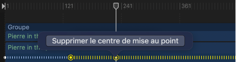 Suppression d’un centre de mise au point manuel (jaune) dans la timeline