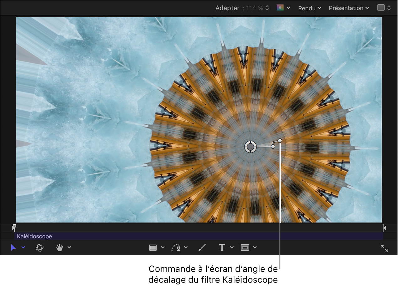 Commande à l’écran d’angle de décalage du filtre Kaléidoscope