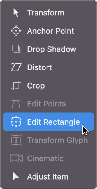 変形ツールのポップアップメニューから「矩形を編集」ツールを選択します