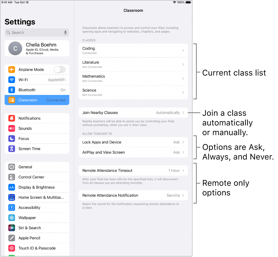 Students’ view of Classroom settings that are available to them.