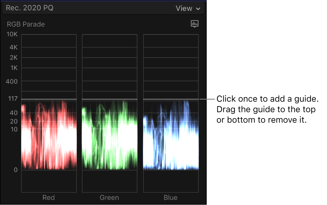 Eine horizontale Hilfslinie im Waveform-Monitor