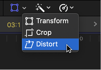 The Distort menu item for accessing the Distort controls