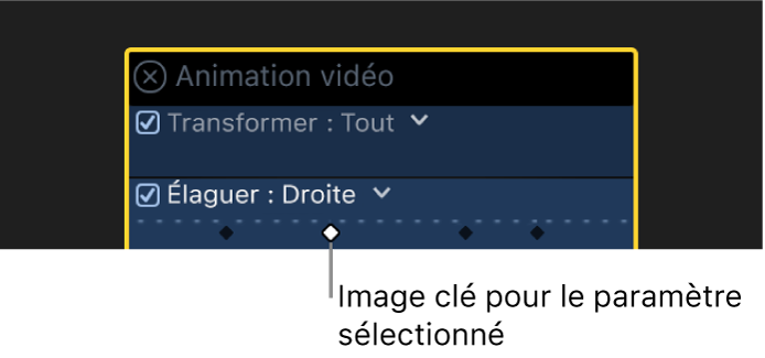 Éditeur d’animation vidéo avec des images clés actives et inactives