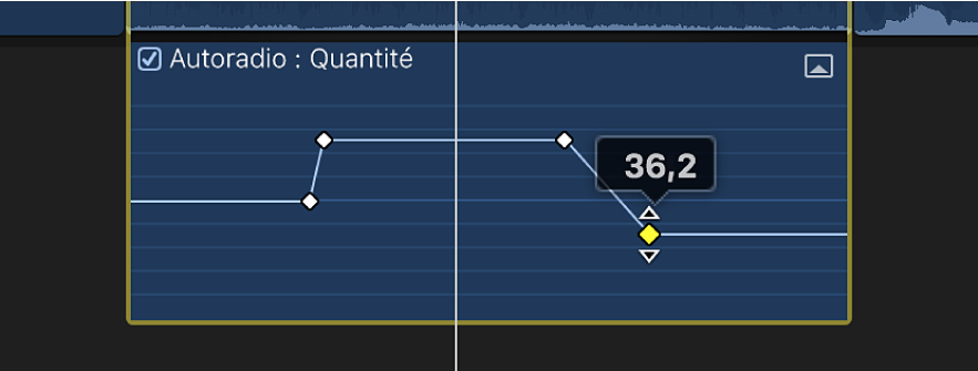 Glissement d’une image clé dans l’éditeur d’animation audio pour modifier la valeur du paramètre