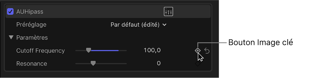 Bouton Image clé d’un effet dans l’inspecteur audio