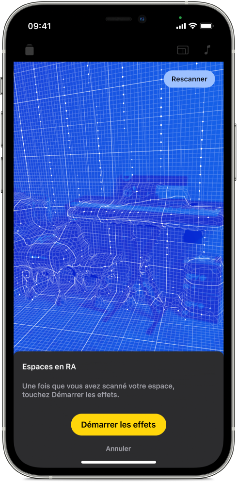 Une image vidéo dans le visualiseur affichant un environnement en cours de scan.