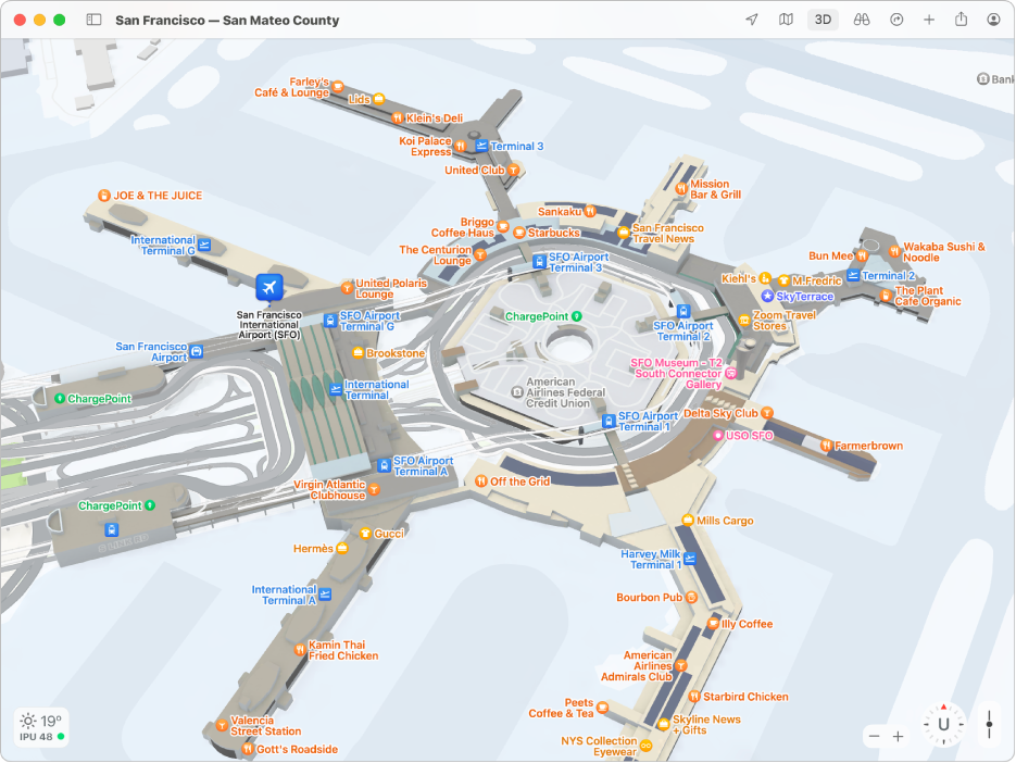 Peta menunjukkan bahagian dalaman Lapangan Terbang Antarabangsa San Francisco.