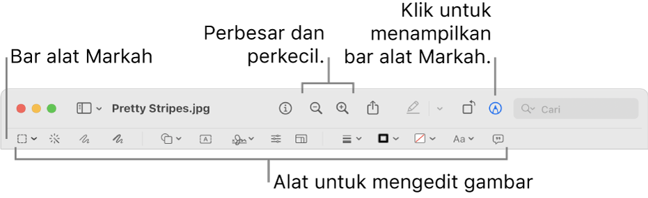 Bar alat Markah untuk mengedit gambar.