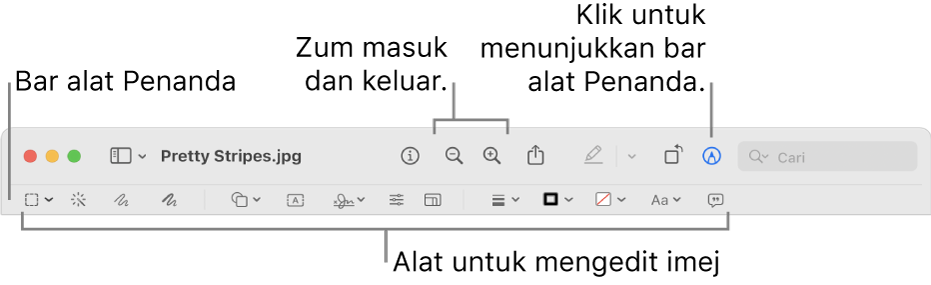 Bar alat Penanda untuk mengedit imej.