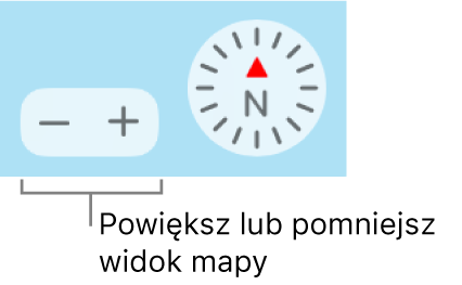 Przyciski powiększania i pomniejszania na mapie.