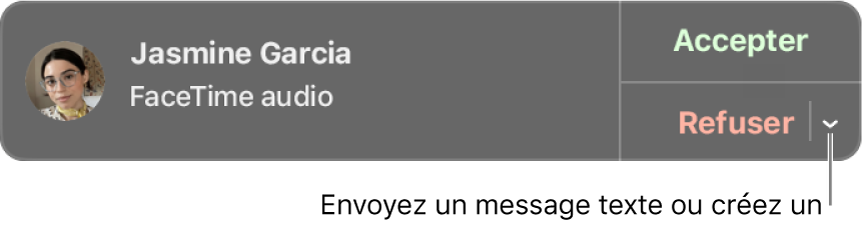 Cliquez sur la flèche en regard de Refuser dans la notification pour envoyer un message texte ou créer un rappel.