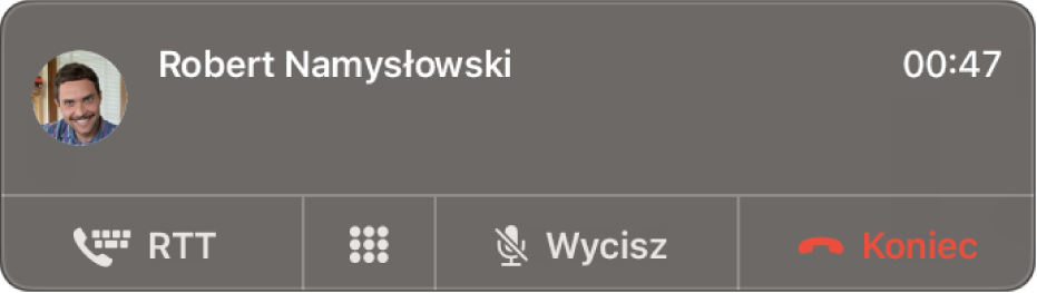 Powiadomienie o przychodzącym połączeniu RTT.