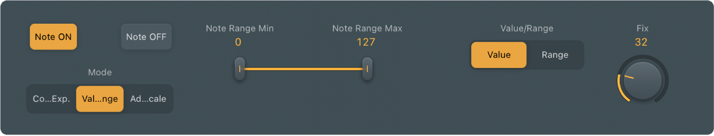 Figure. Velocity Processor Value/Range parameters.