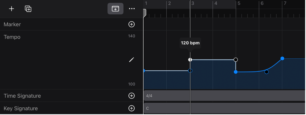 Figure. Changing a tempo point value.