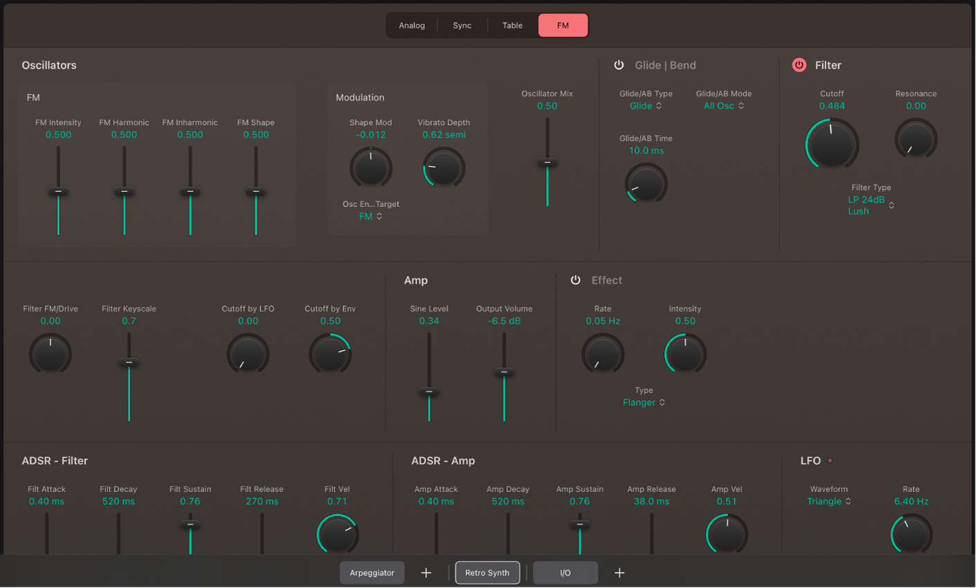 Ilustración. Parámetros del oscilador FM de Retro Synth.