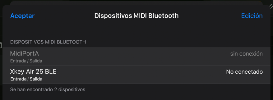 Estado de conexión de dispositivos Bluetooth.