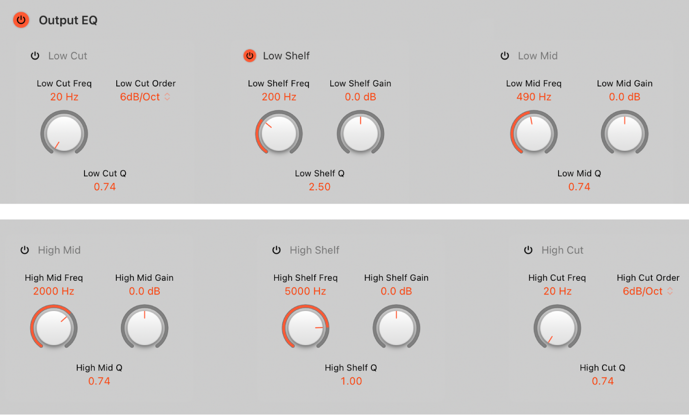 Figure. Commandes Output EQ Low Cut de Space Designer.