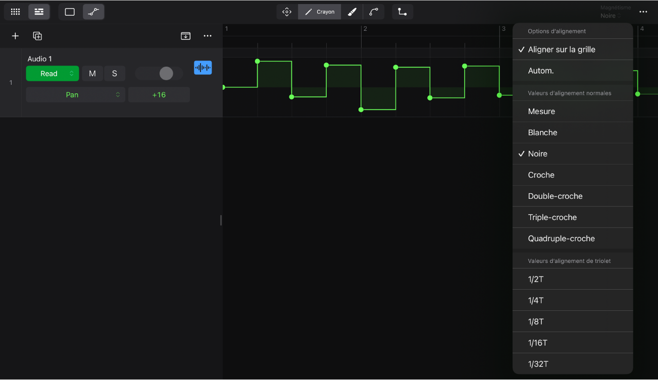 Figure. Menu local « Aligner l’automation ».