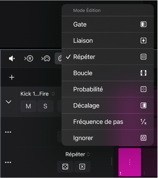 Figure. Choix d’un mode d’édition pour la sous-rangée.