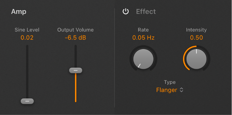 Figure. Commandes Amp et Effect de Retro Synth