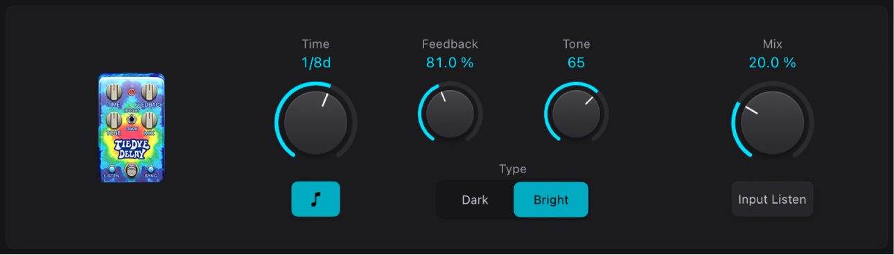 Figure. Fenêtre stompbox Tie Dye Delay.