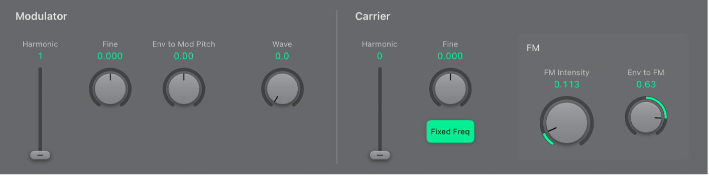 Figure. Paramètres Modulator et Carrier de l’oscillateur EFM1.