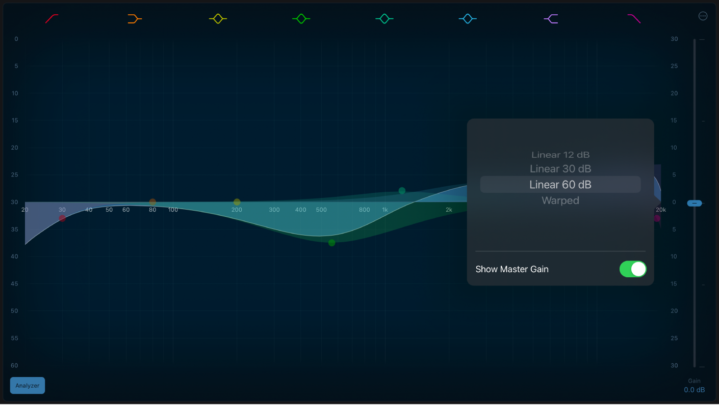 図。Linear Phase EQのマスターのスケールオフセット調整。