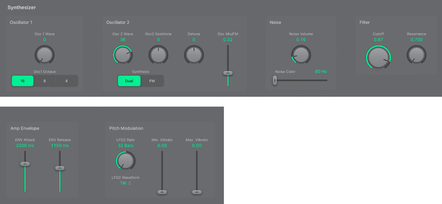 図。EVOC 20 PSの「Synthesizer」セクション。