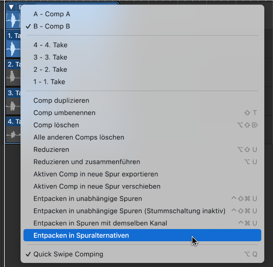 Abbildung. Entpacken in Spuralternativen