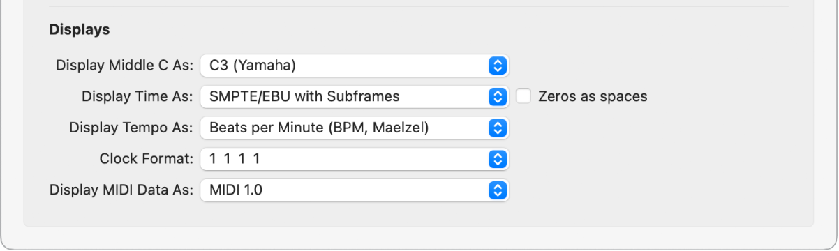 Figure. Displays section in the General pane of the View settings.