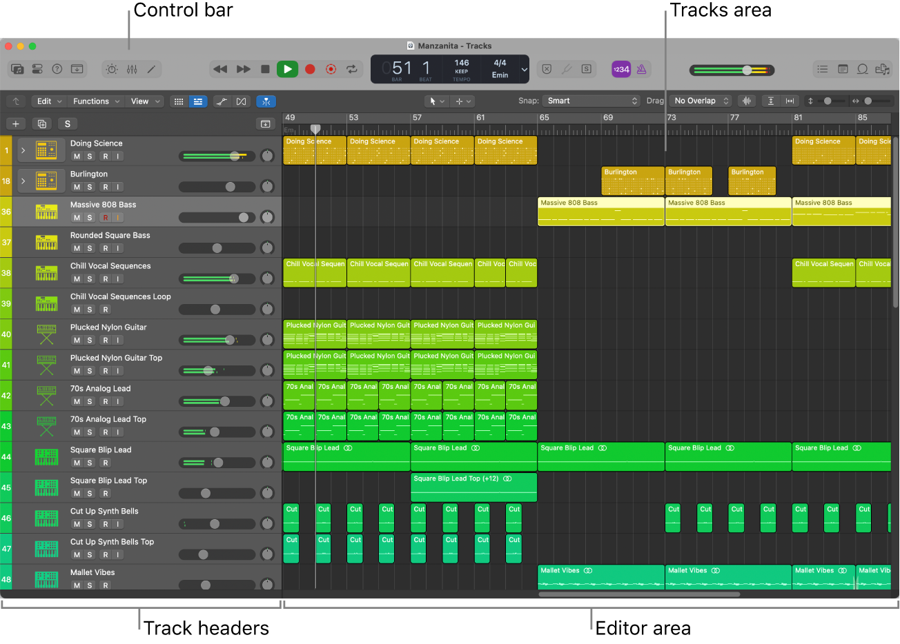 Figure. Logic Pro main window.