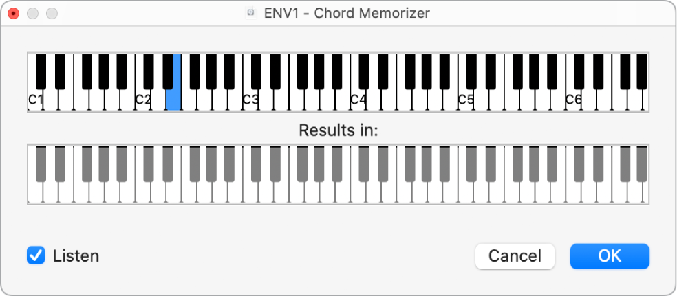 Figure. Chord Memorizer window showing Listen checkbox selected.