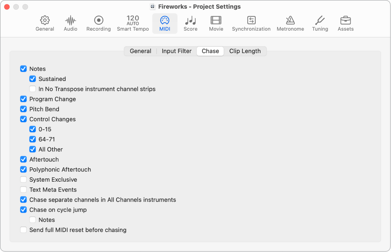 Figure. Chase project settings.