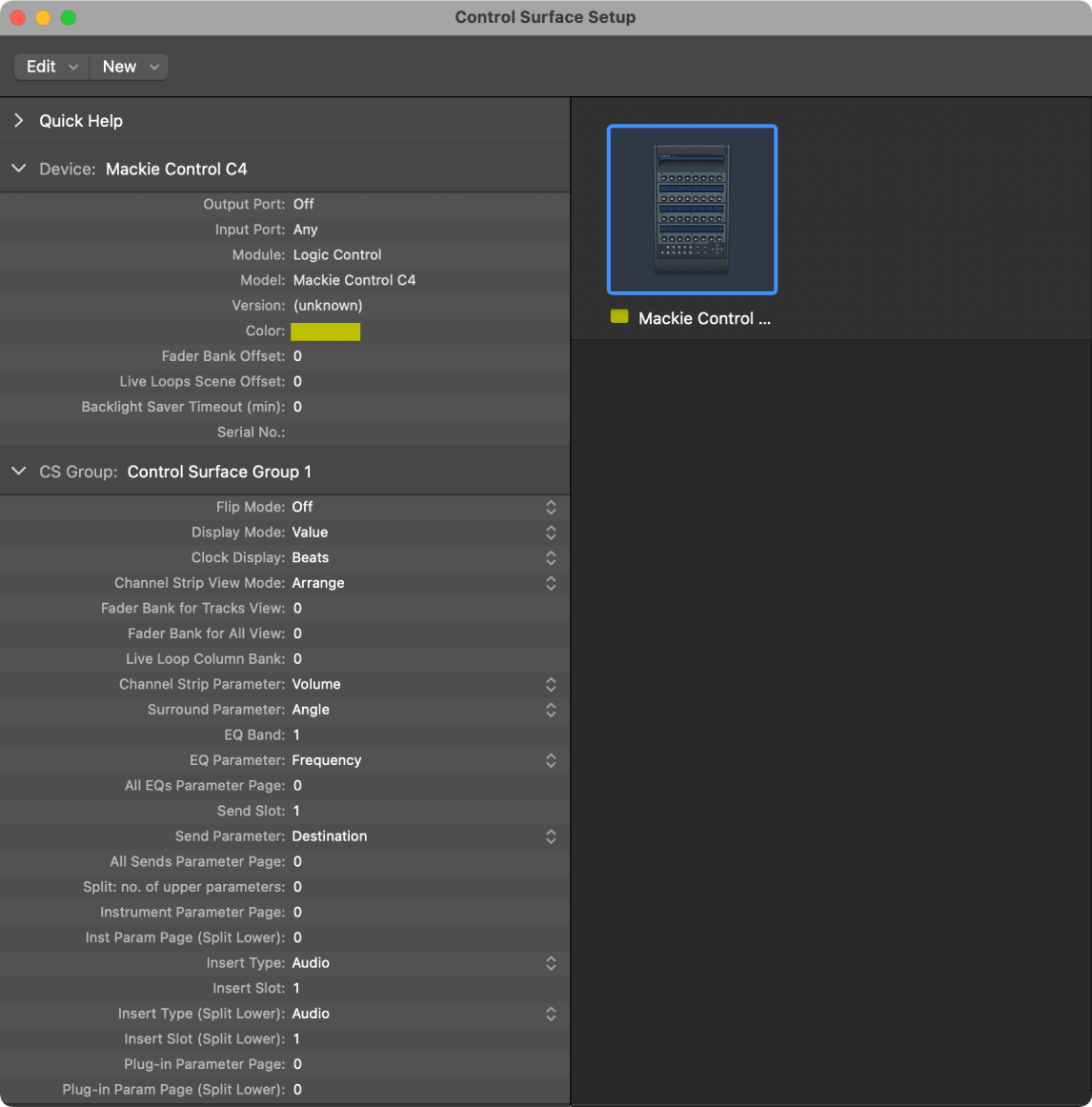 Figure. Device Parameter box in Control Surfaces Setup window.