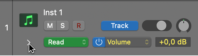 Figure. Pointing to the automation lane disclosure arrow.