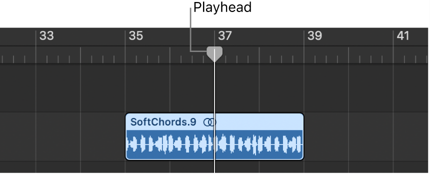 Figure. Splitting a region in the Tracks area using the playhead.