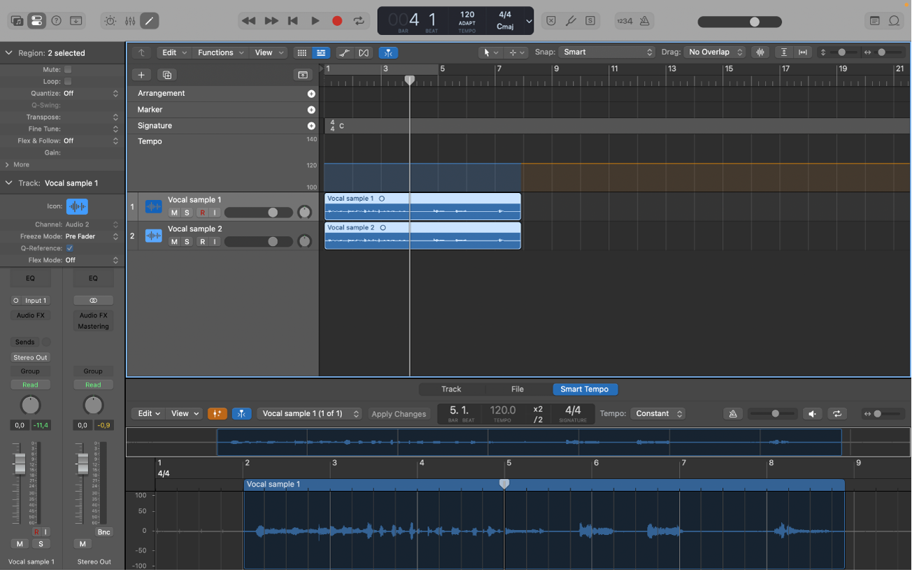 Figure. Logic Pro project with multitrack audio files.