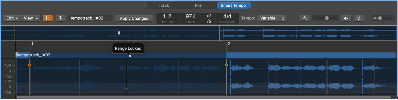 Figure. Smart Tempo Editor showing locked range.