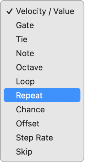 Step Sequencer Edit Mode selector pop-up menu.