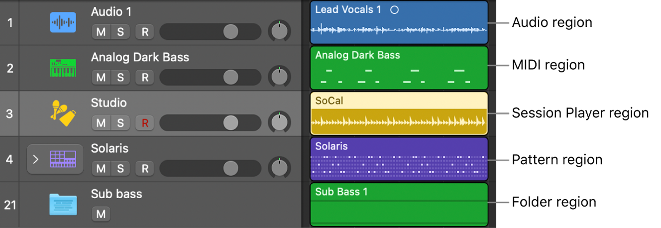 Figure. Region types with default colors.