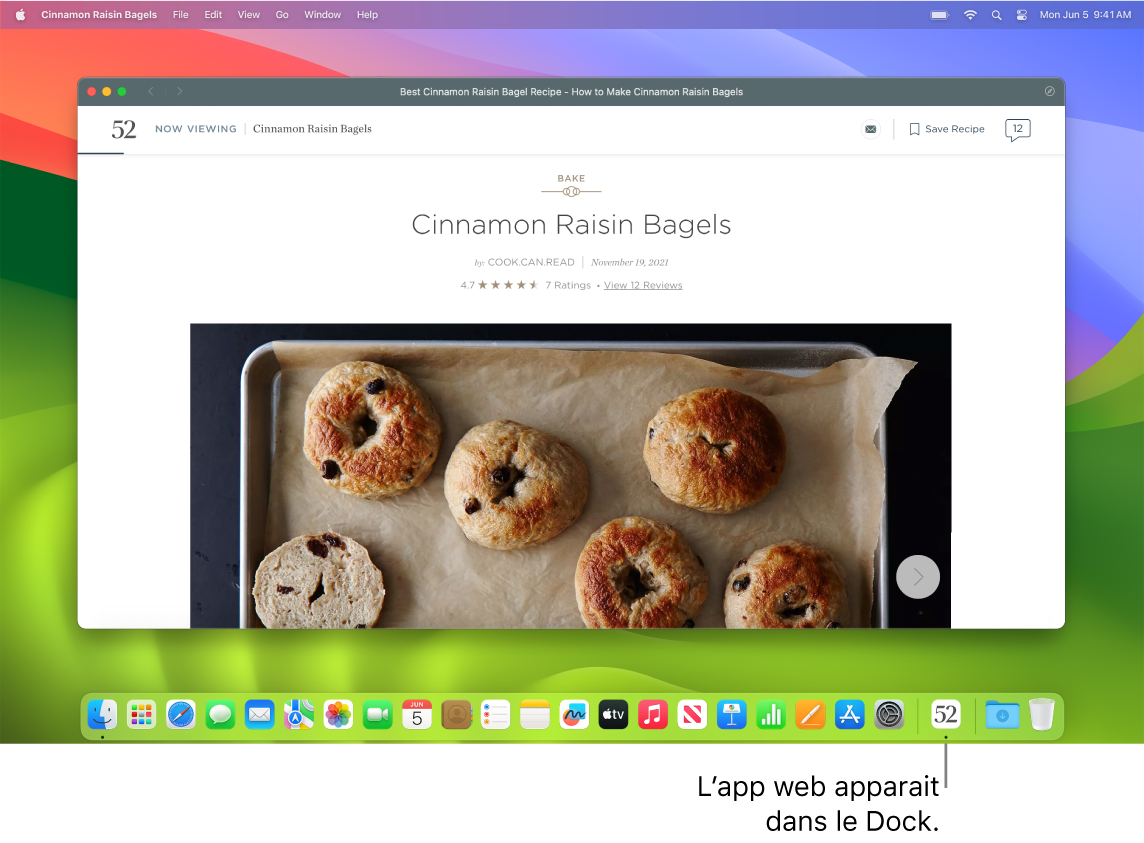 Une app web ouverte avec son icône dans le Dock.