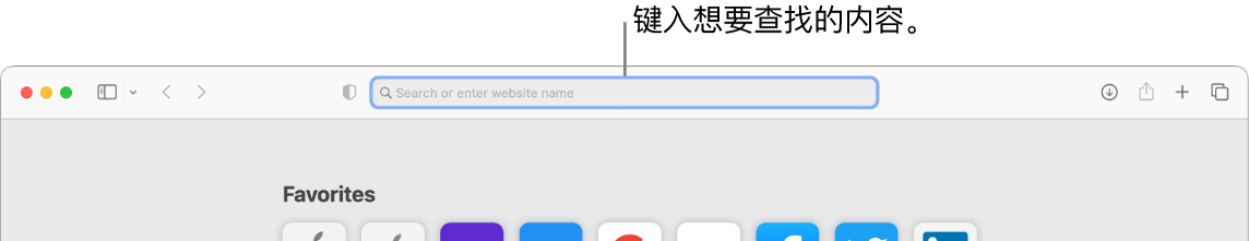 裁剪后的 Safari 浏览器窗口，窗口顶部有搜索栏的标注。